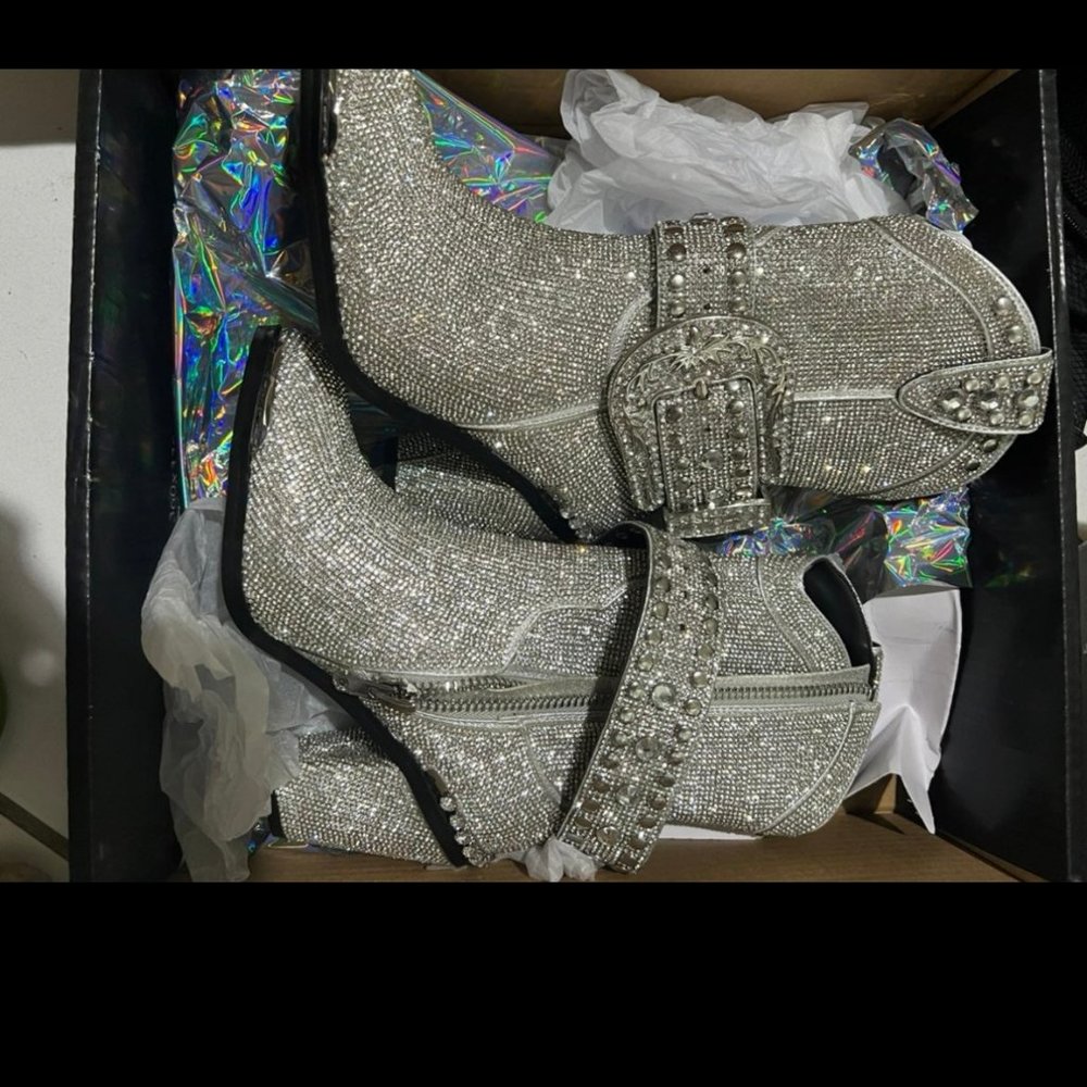 Silver rhinestone cowgirl boots